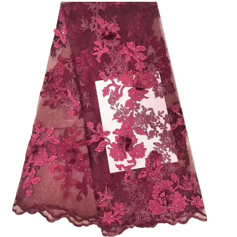 HFX High Quality 3D Lace Wine Embroidered Beaded Tulle Fabric African Wedding With StonesX945-1 | Дом и сад