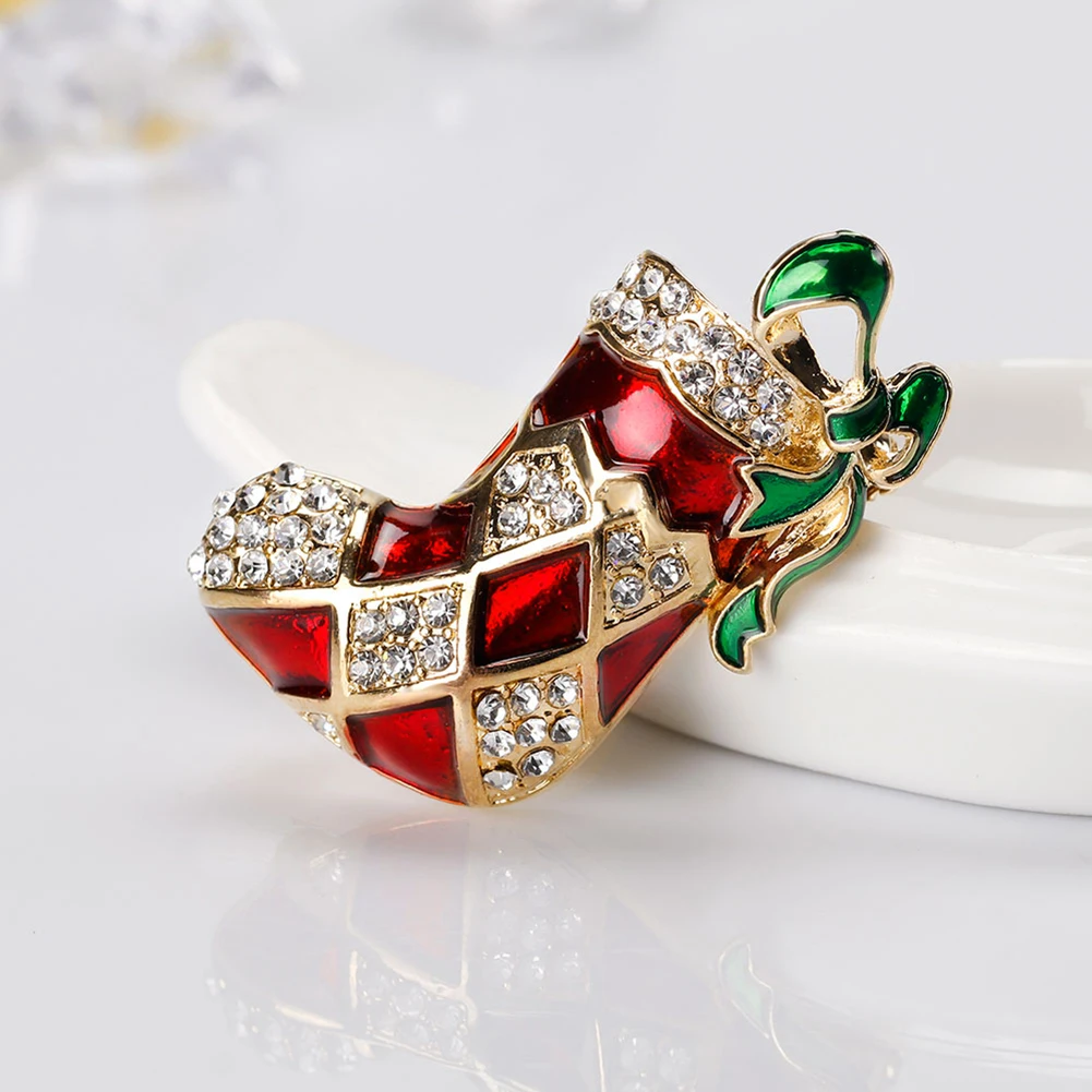 Shiny Rhinestone Enamel Christmas Stocking Party Brooch Pin Family Xmas Gift | Украшения и аксессуары