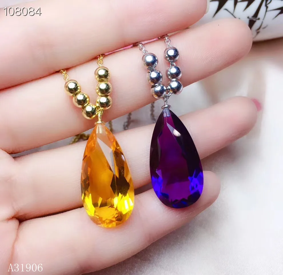 

KJJEAXCMY Fine Jewelry 925 sterling silver inlaid citrine amethyst gemstone female necklace pendant set new luxury