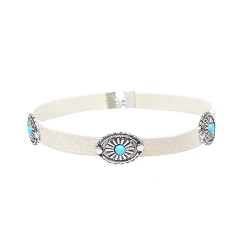 Этническое винтажное кожаное ожерелье чокер женское богемное цветочное