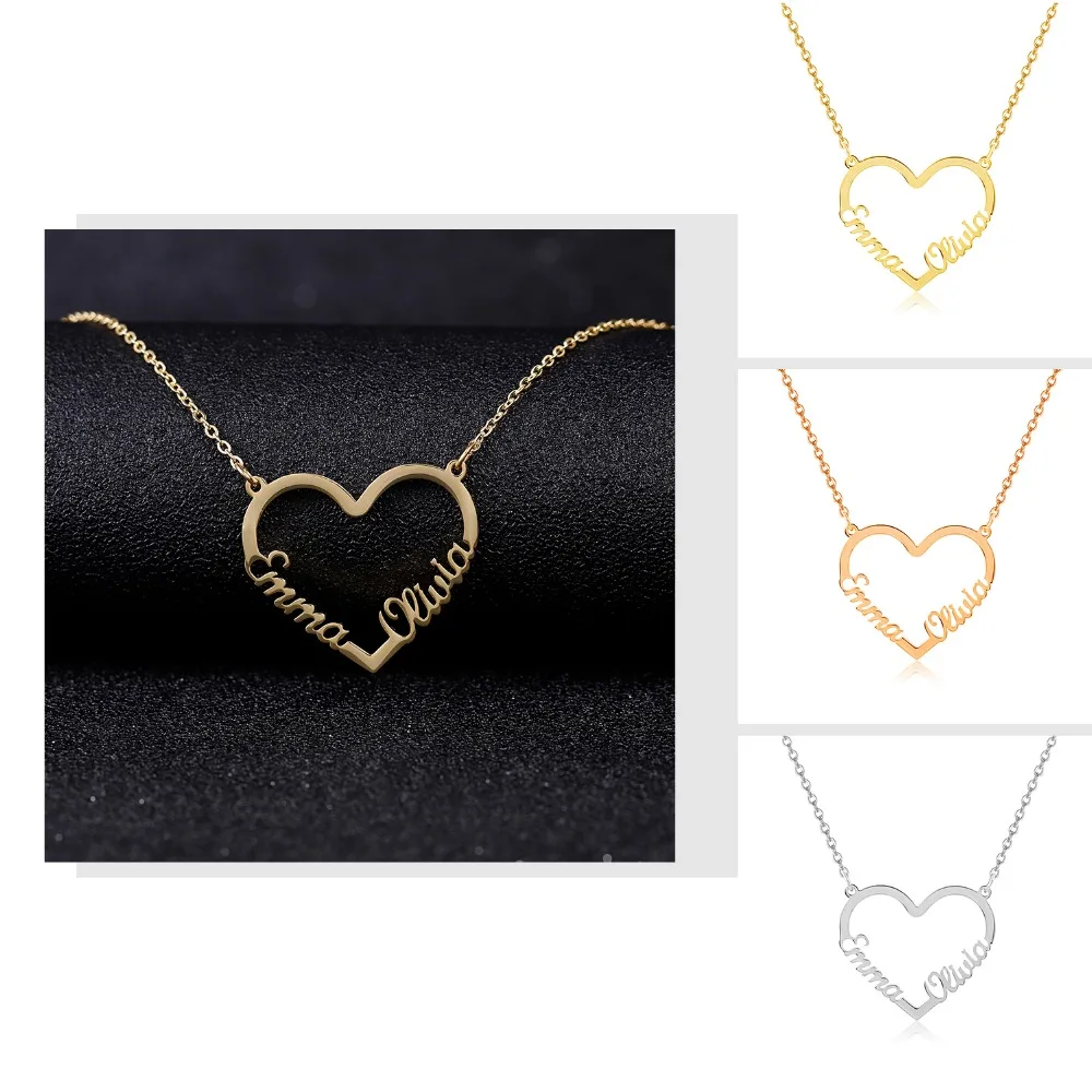 Ожерелье с подвеской из нержавеющей стали с именами на заказ, пользовательское ожерелье с сердечком, индивидуальный подарок для женщин