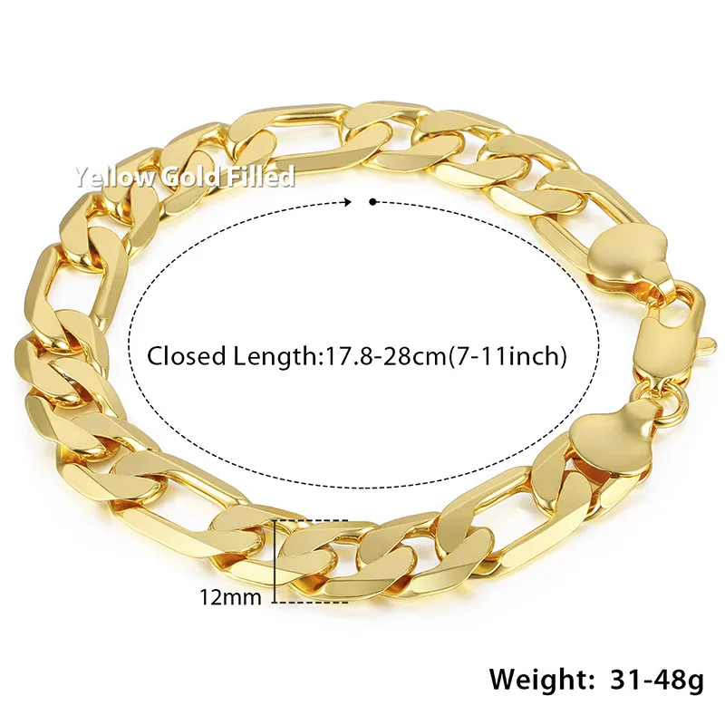 Fashion Gift 12mm Wide Mens Chain Boys Cut Figaro Link Yellow Gold Filled GF Bracelet Customized Length 7-11inch DLGB365 | Украшения и