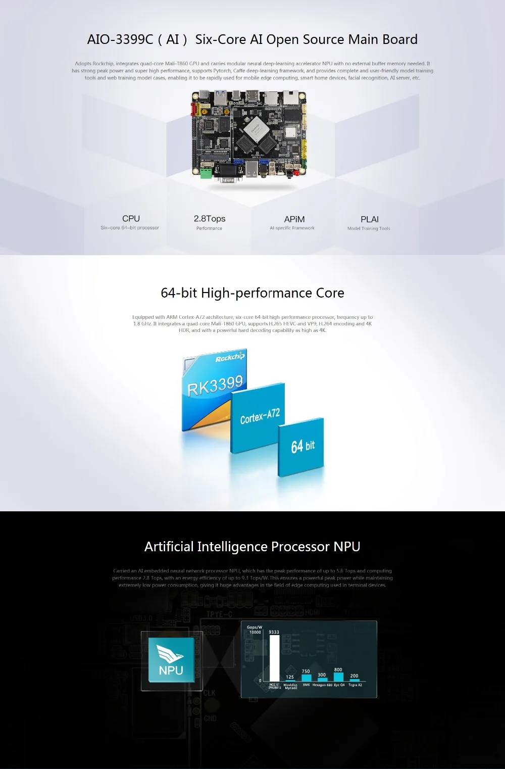 ShenzhenMaker Store AIO-3399C(AI) шестиядерный AI с открытым исходным кодом основная плата
