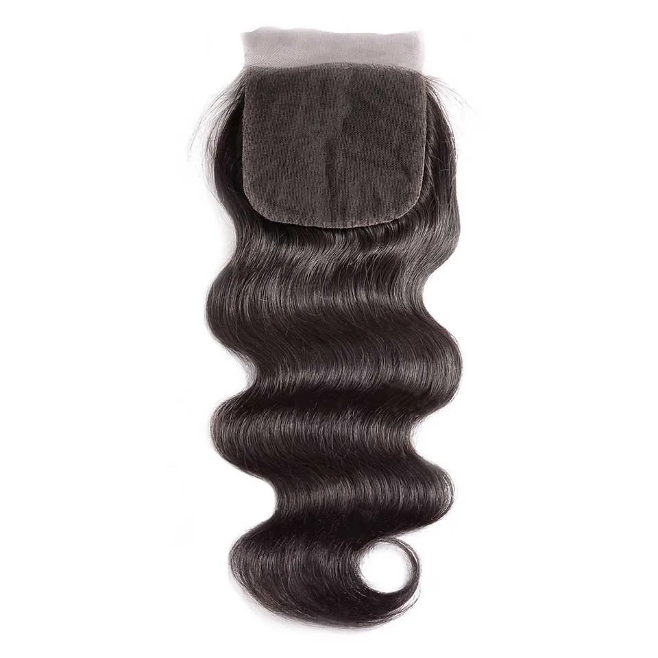 Prom Queen Silk Base Closure Brazilian Body Wave Human Remy Hair 4x4 Siwss Lace With Baby Middle/Free Part | Шиньоны и парики