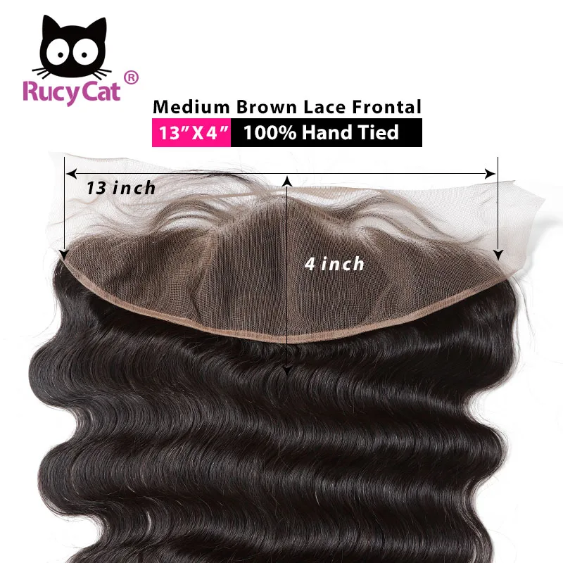 Medium Brown Lace Часть человеческих волос 13x4 прозрачного кружева Фронтальная Закрытие объемная волна виргинские волосы предварительно выщипанные волосы с волосами младенца волосы для наращивания - Цвет: Medium Brown Lace