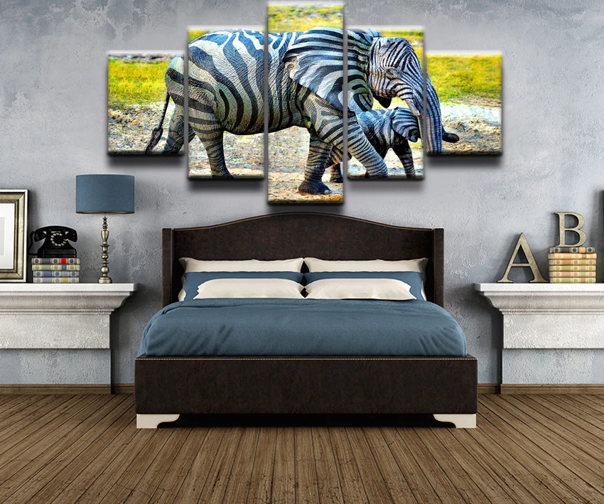 Печать на холсте 5 шт. слон Зебра Wall Art домашний декор для Гостиная картина постер