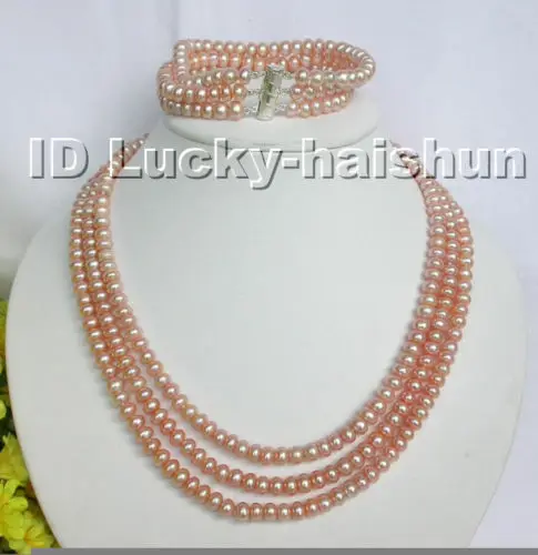 3row pink pearls necklace bracelet set j4874 &gt&gt&gtgirls jewelry sets Free shipping | Украшения и аксессуары