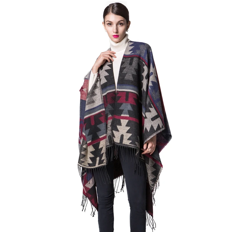 Женский кашемировый шерстяной шарф FS зимний теплый толстый с геометрическим