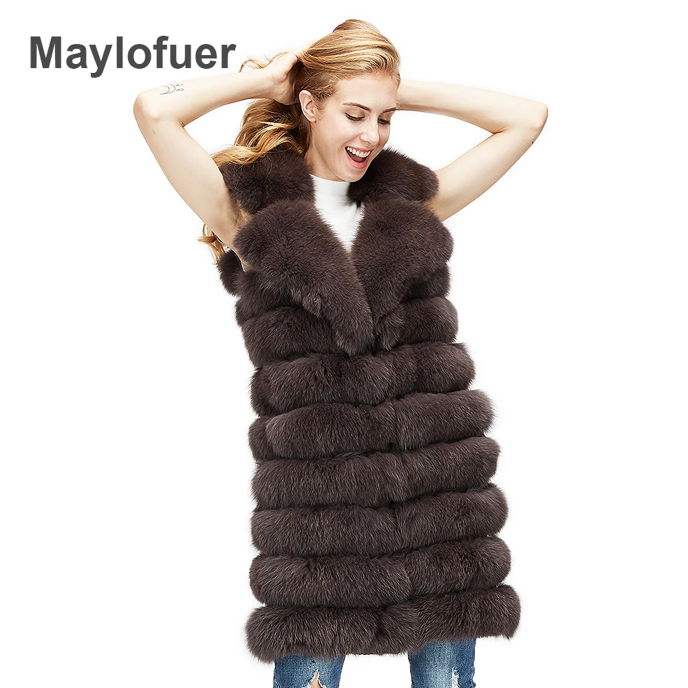 Real fox fur full pelt vest women with big collar long waistcoat natural new style silver | Женская одежда