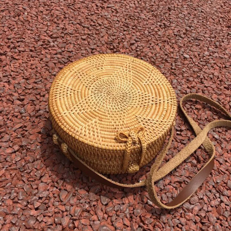 2017 Бали круг соломенные сумки для Для женщин ручной работы круглый Пляжная Сумка