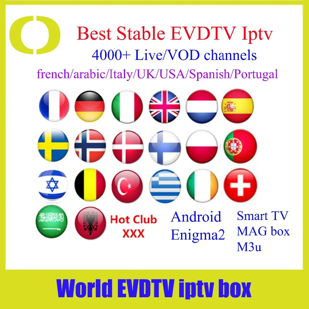 IP tv 4000+ каналы EVD tv IP tv подписка Европа Испания Швеция арабский французский Италия Норвегия Саудовская Аравия M3U Smart tv