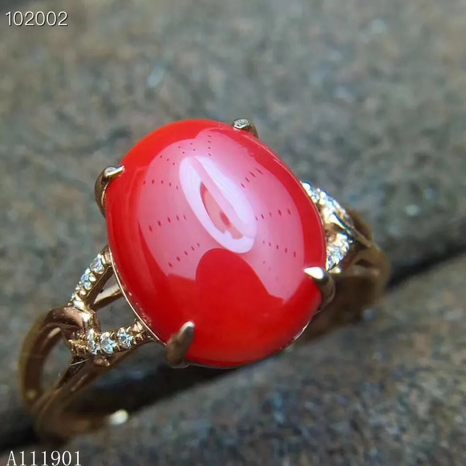 

KJJEAXCMY fine jewelry 925 sterling silver inlaid natural red coral gem lady ring support detection