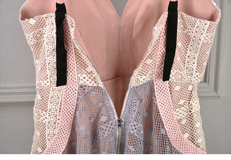 Дизайнерское женское платье 2018 летнее фиолетовое розовое лоскутное с высокой