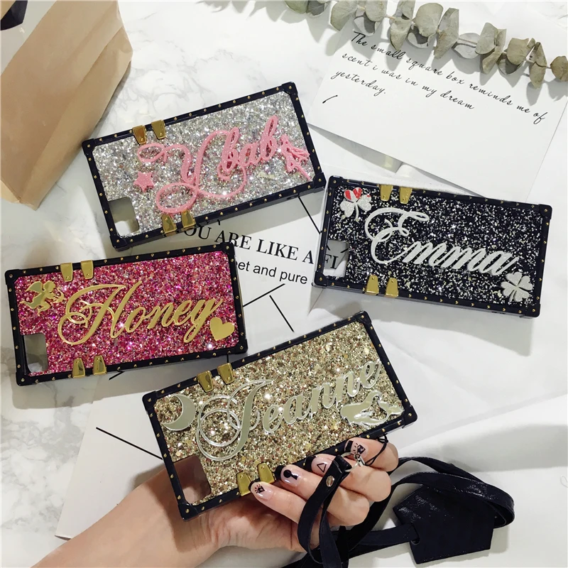 custom name letter square case for iphone 12 13 pro 11 7 8 plus x max xr samsung galaxy s21 fe s20 ultra s8 s9 s10 note 20 10 9 free global shipping
