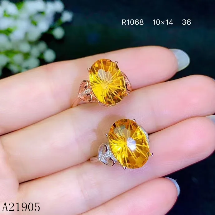 KJJEAXCMY boutique jewelry 925 sterling silver inlaid citrine gemstone female ring | Украшения и аксессуары