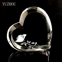 heart shaped crystal glass ornaments roses lovers gifts valentines day decor