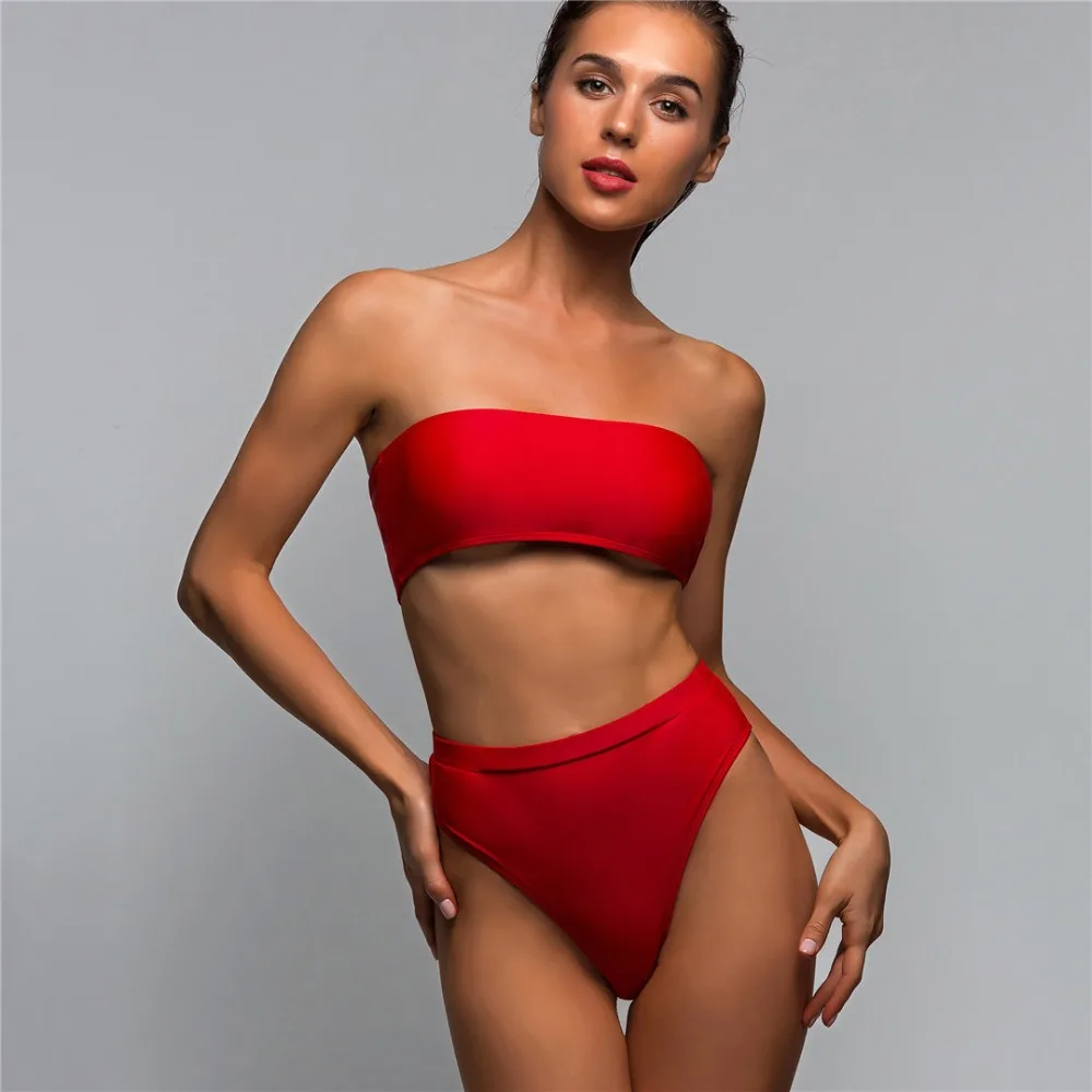 Женский купальник бандо с высокой талией бикини комплект из двух предметов