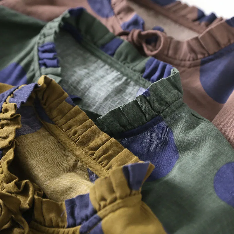 Женская свободная рубашка в горошек, из хлопка и льна, большого размера, с оборками на воротнике, с длинными рукавами, 2018 от AliExpress WW
