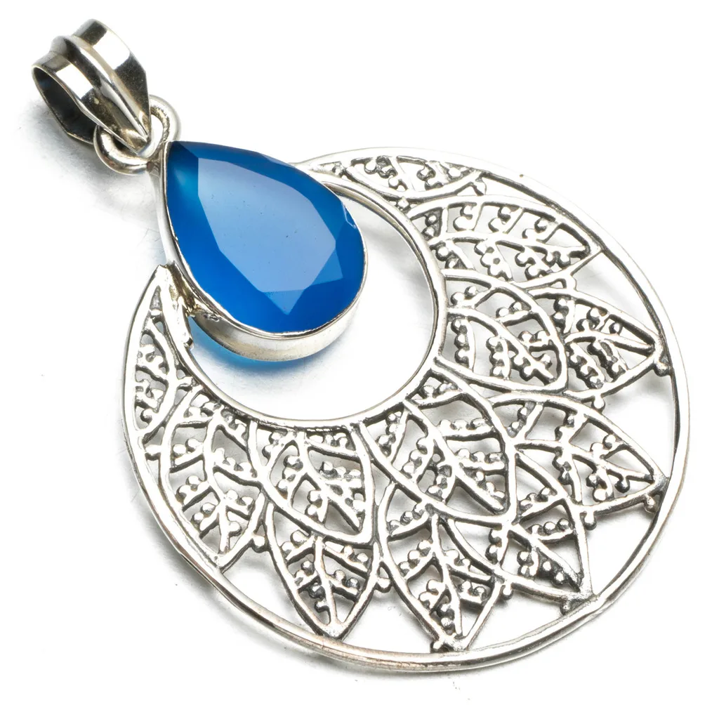 Stargems (TM) натуральный халцедон Boho Стиль 925 Серебряный кулон Цепочки и ожерелья 2&quot |