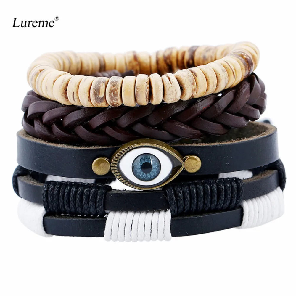 Lureme винтажный зловещий Eye and бусины из кокоса этнический браслеты в племенном