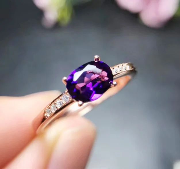 Кольцо с натуральным аметистом серебро 925 пробы бесплатная доставка тонкие