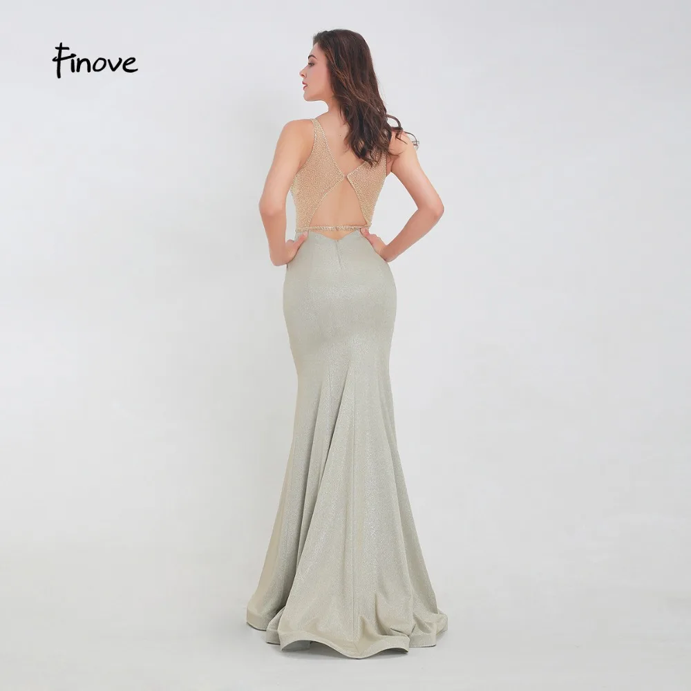 Finove Prom Dress 2020 Long New Reflective Sexy V Neck Beading Crystal See Through Back In Womenɽresses vestido de fiesta | Свадьбы и