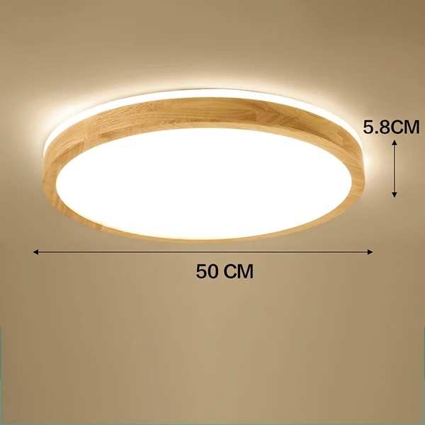 round 50 cm Светодиодный потолочный светильник, деревянный круглый квадратный светильник для гостиной, спальни, внутреннего освещения, светильник для поверхностного монтажа, лампа с дистанционным управлением и регулируемой яркостью - Цвет корпуса: round 50 cm