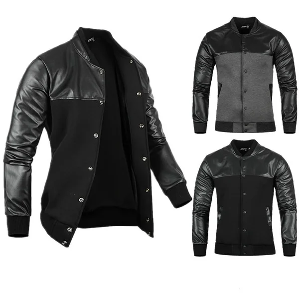 

Man jacket autumn Mens PU Leather Stitching Black/Grey Leisure Jackets Skim casual outerwear mens Jackets and coats