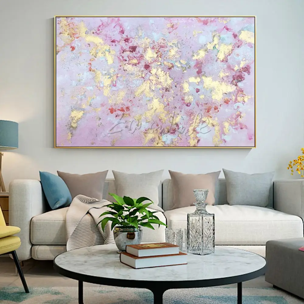 Абстрактная розовая золотая акриловая живопись текстура искусство на холсте