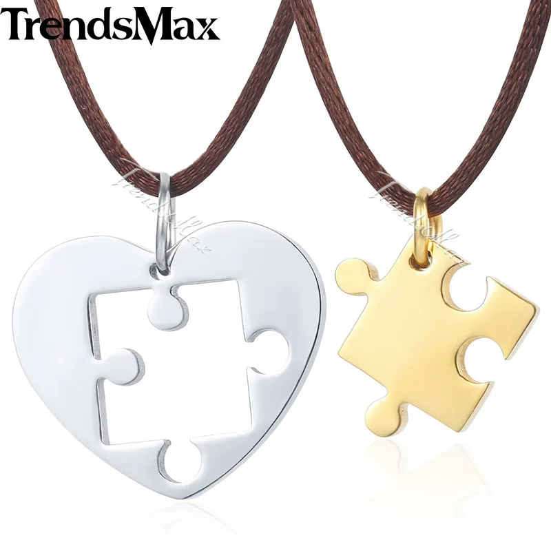 Trendsmax Пазл сердце любовь Мужская подвеска ожерелье цепь из нержавеющей стали