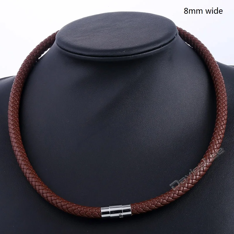8mm Brown UN103 Мужское кожаное ожерелье ручной работы, чокер, коричневый, черный, плетеный шнур, веревка, ожерелье, застежка из нержавеющей стали, из США 4, 6, 8 мм, UNM09 - Окраска металла: 8mm Brown UN103