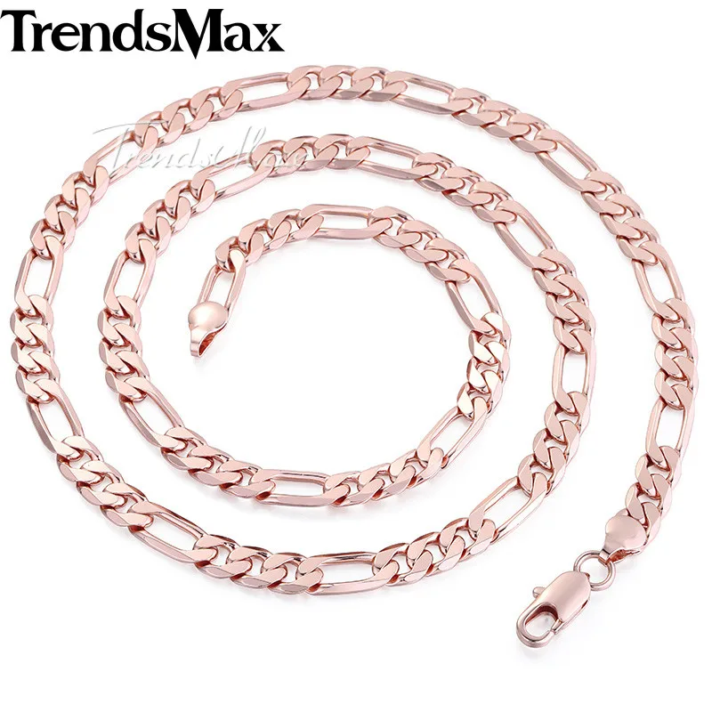 Trendsmax мм 6 Ожерелье для мужчин 585 розовое золото ожерелье Фигаро Цепь 2018 Модные