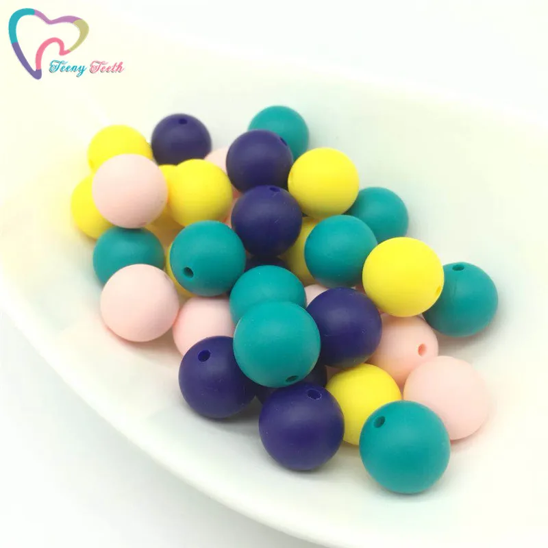 Круглые силиконовые бусины Teeny Teeth 12 15 мм 100 шт. Микс розовый желтый Детские