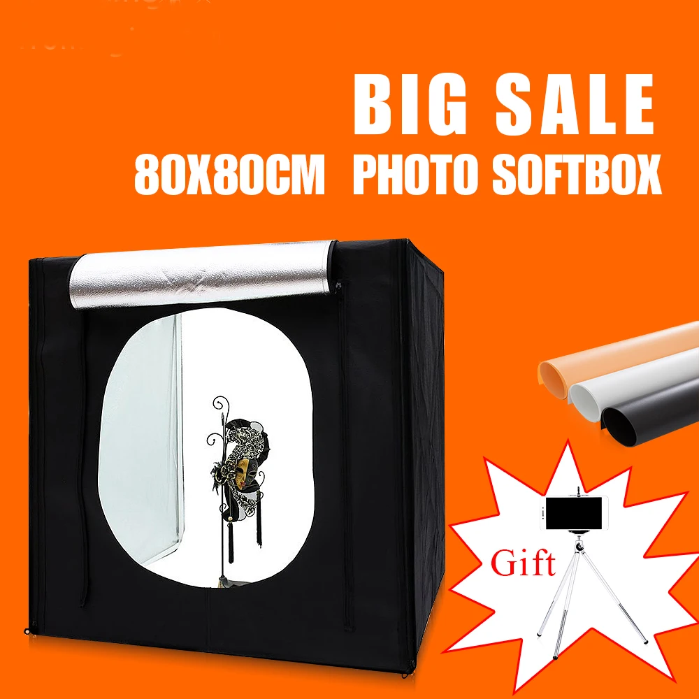 Светодиодный лайтбокс 80x80x80 см для фотосъемки портативный фотобокс студии