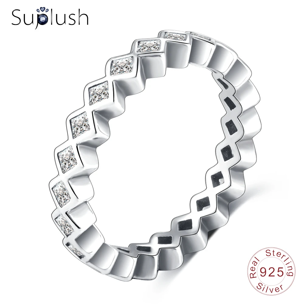 Suplush 925 стерлингового серебра принцесса палец кольца с AAA CZ Оригинальное
