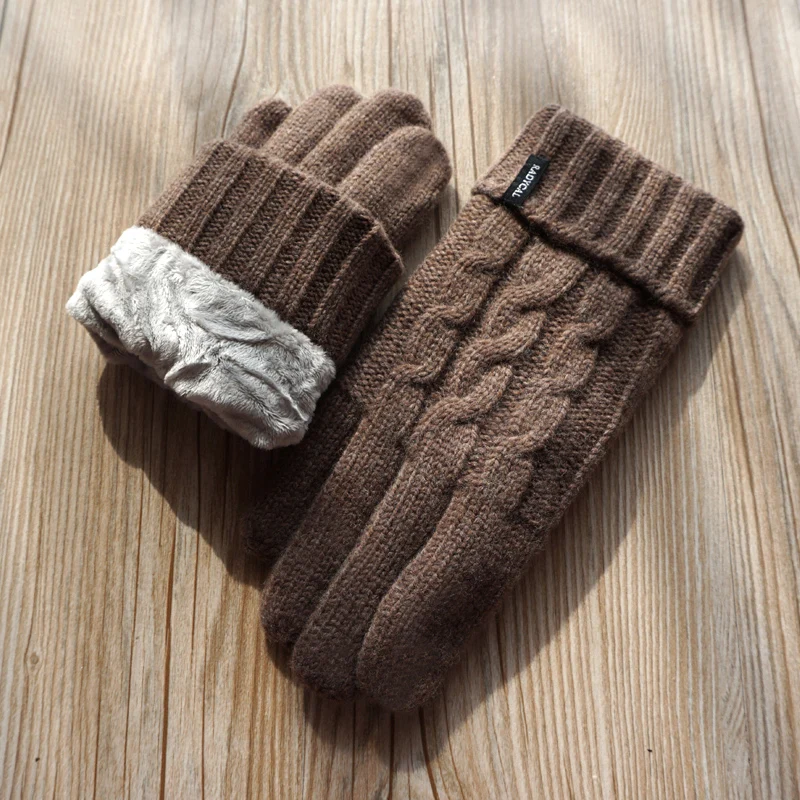 Мужские шерстяные перчатки, зимние модные мужские вязаные шерстяные теплые перчатки, мужские двойные толстые бархатные теплые перчатки дл... от AliExpress WW