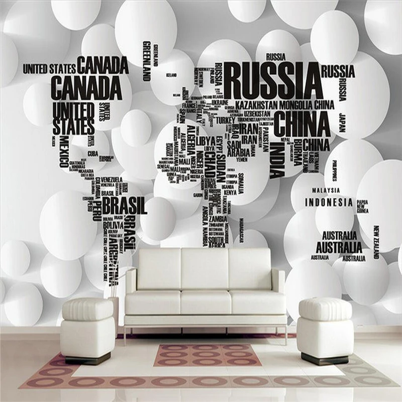 

Custom Mural 3D Alphabet Map Wallpaper for Walls 3D Circle Embossed Wall Covering Living Room Home Decor White and Black