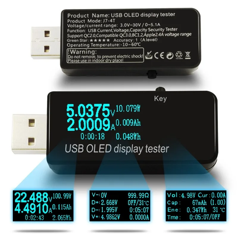USB тестер постоянного тока OLED 128x64 вольтметр измеритель напряжения тока power Bank емкость батареи монитор телефон зарядное устройство детектор+ USB нагрузка