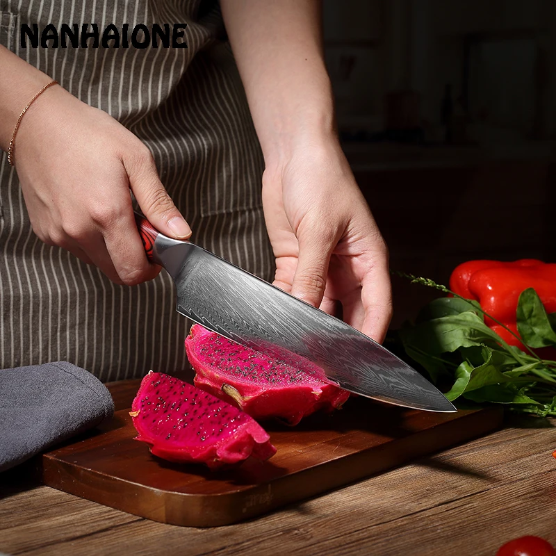 Нож шеф повара NANHAIONE из дамасской нержавеющей стали 8 дюймов японская Ручка G10