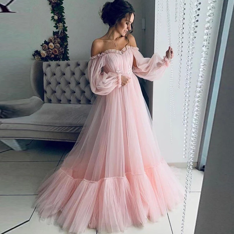 Женское вечернее платье до пола Pretty розовое длинное с открытыми плечами бальное