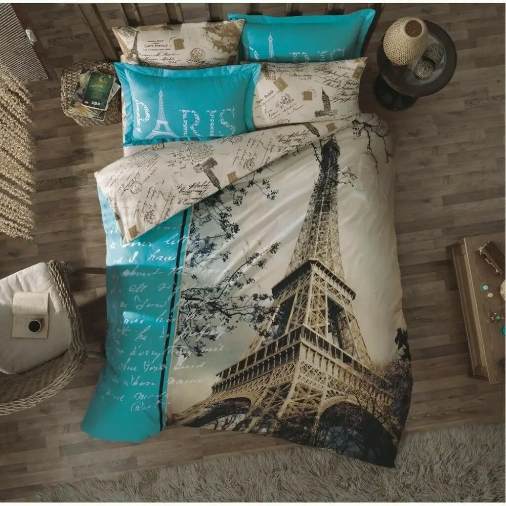 

3D PARIS EIFFEL TOWER Double Queen 100% Cotton Duvet Quilt Cover Bed Set 6 Pcs