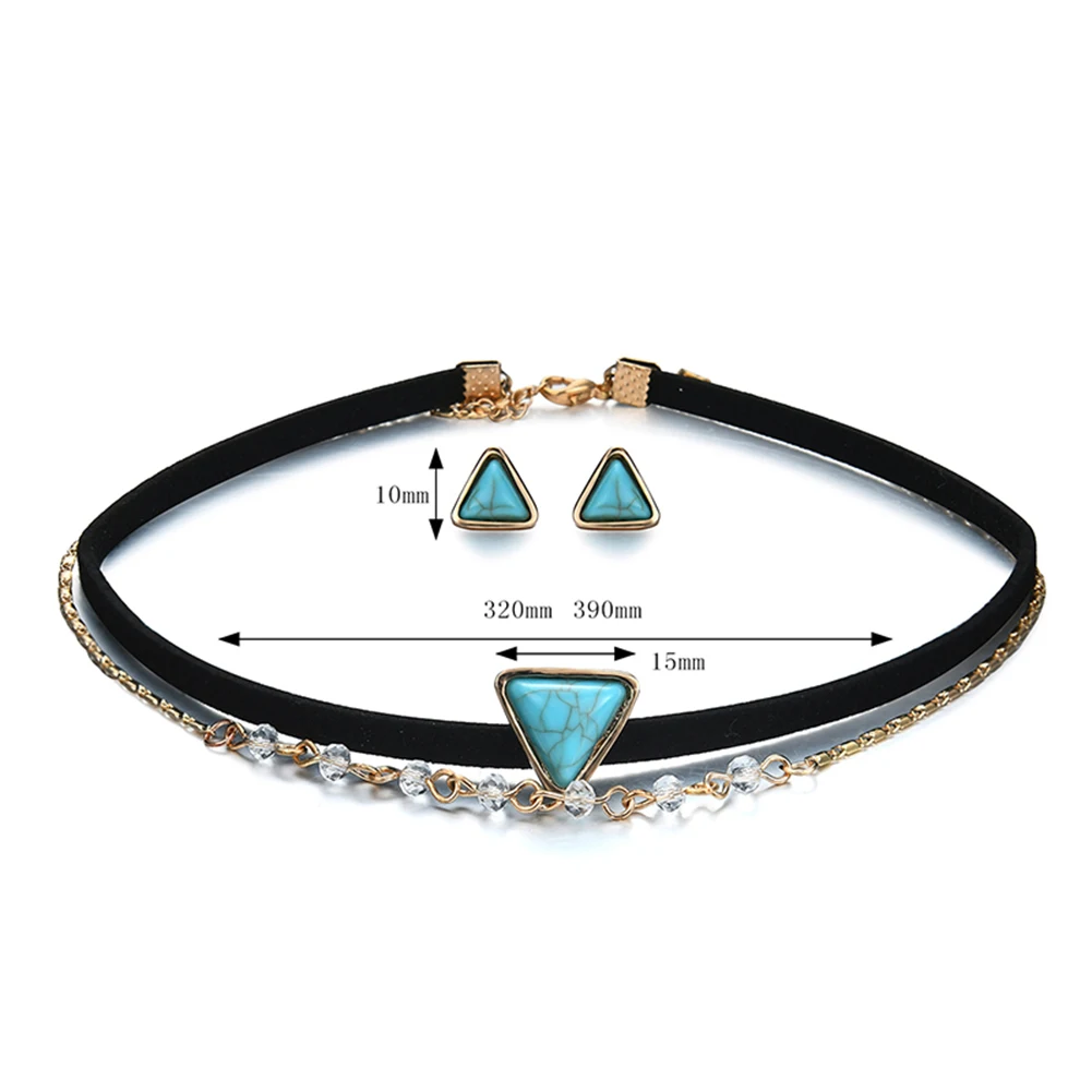 Retro Triangle Layered Choker Necklace Earrings Jewelry Set for Women | Украшения и аксессуары