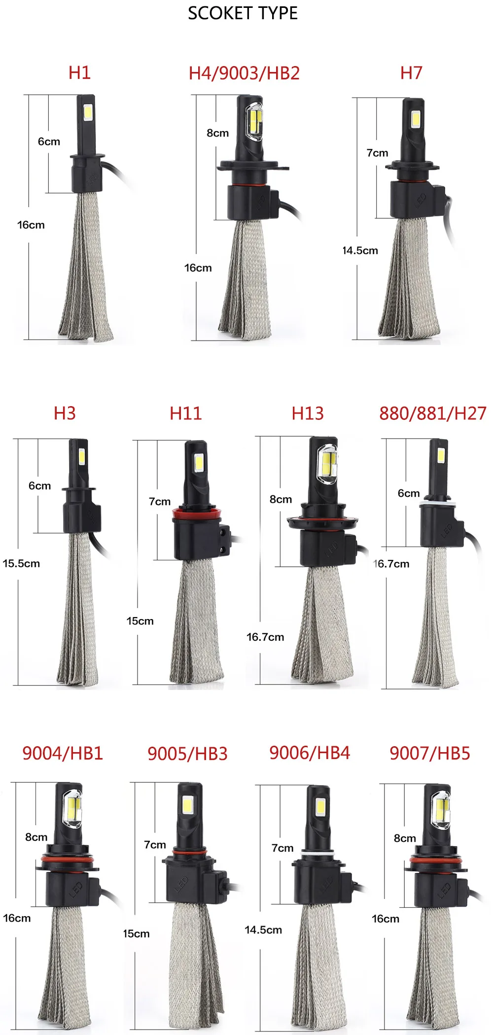 Супер яркий автомобиль Фары для автомобиля LED H7 H4 H3 H8/H9/H11 9005 9006 H1 880 автомобиль-Стайлинг лампы авто спереди лампы автомобилей Налобные фонарики 6000 К