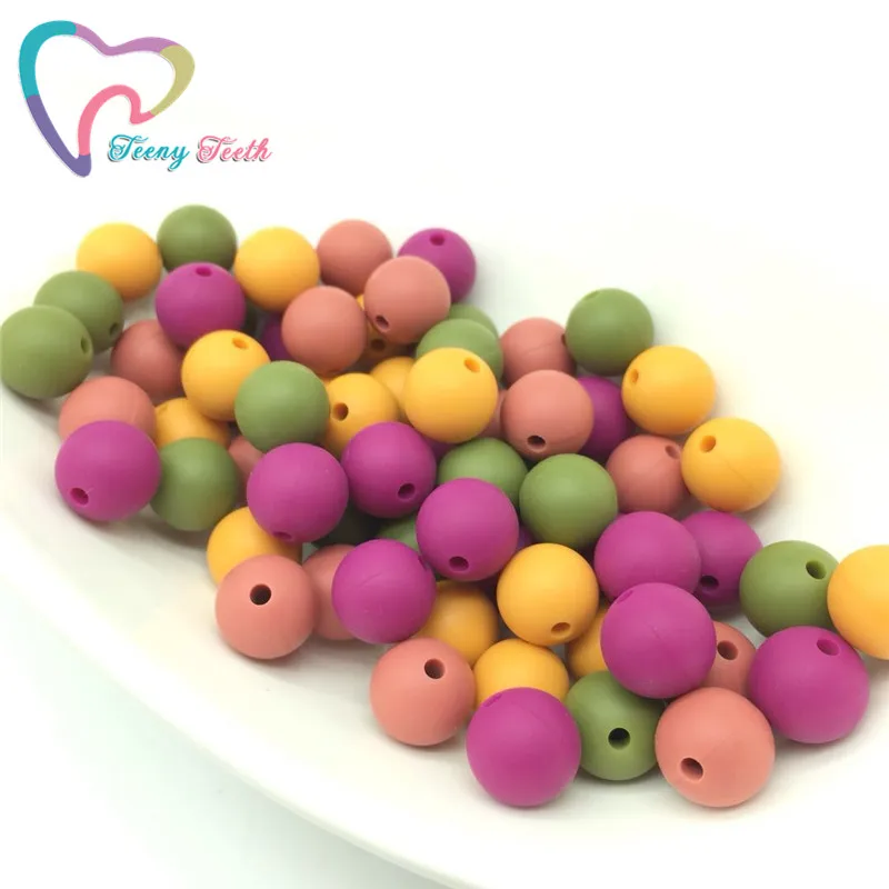 Teeny Teeth Silicone Chewable Jewelry Round 12-15 MM Loose Soft Beads 100 PCS Mustard Teething For Baby Necklace | Украшения и