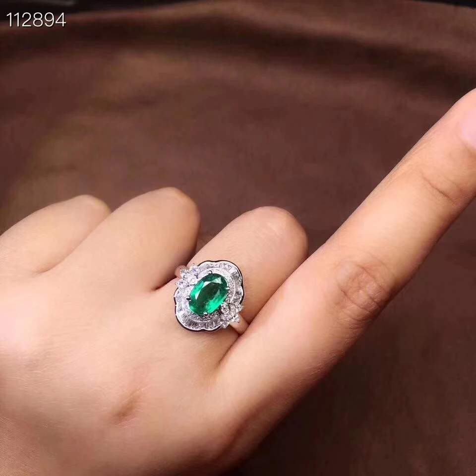 

KJJEAXCMY boutique jewelryar 925 Silver-inlaid Natural Gem Emerald Girl Ring Support Detection