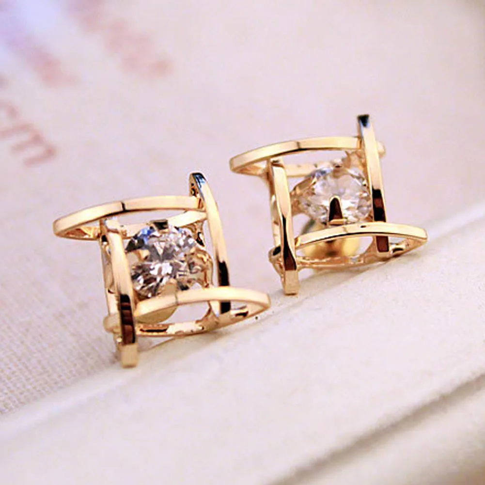 New Hollow Out Stud Earrings Zircon Square For Women brincos Fashion Jewelry | Украшения и аксессуары