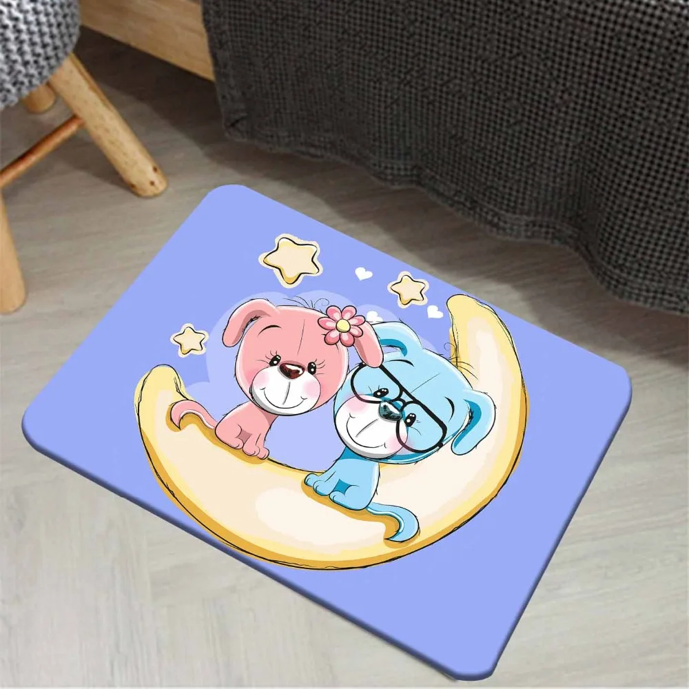 

Else Blue Floor on Pink Blue Dogs on Moons Stars 3d Pattern Print Anti Slip Doormat Home Decor Entryway Kids Children Room Mat
