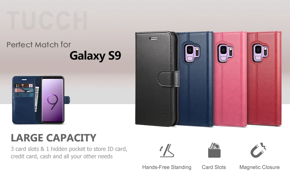 Чехол-бумажник tuch для Galaxy S9, с отделением для карт, с откидной подставкой, для переноски-все внутренние защитные магнитные чехлы из ТПУ для Galaxy S9