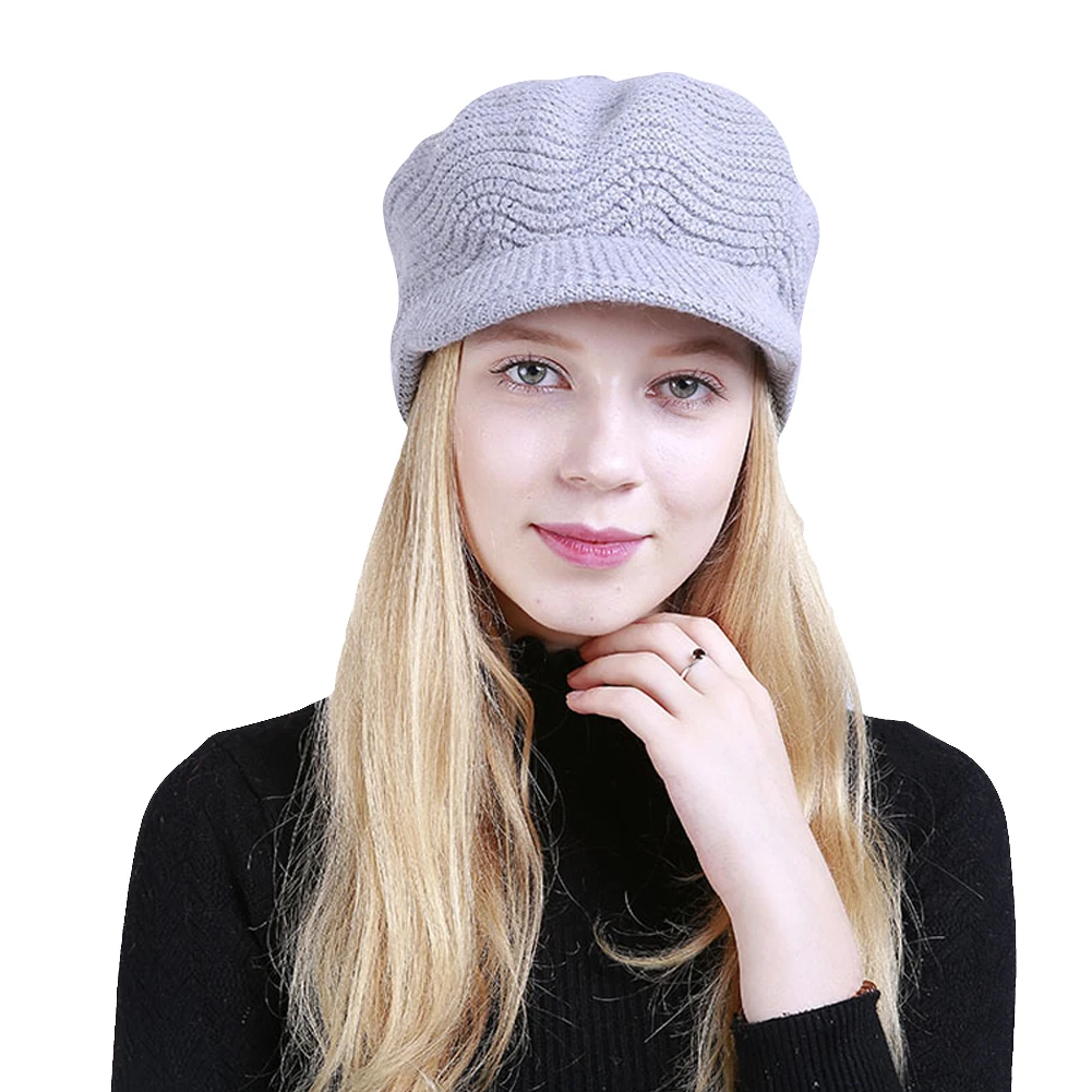 Light Gray Модная женская однотонная зимняя теплая вязаная шапка, рождественский подарок - Цвет: Light Gray
