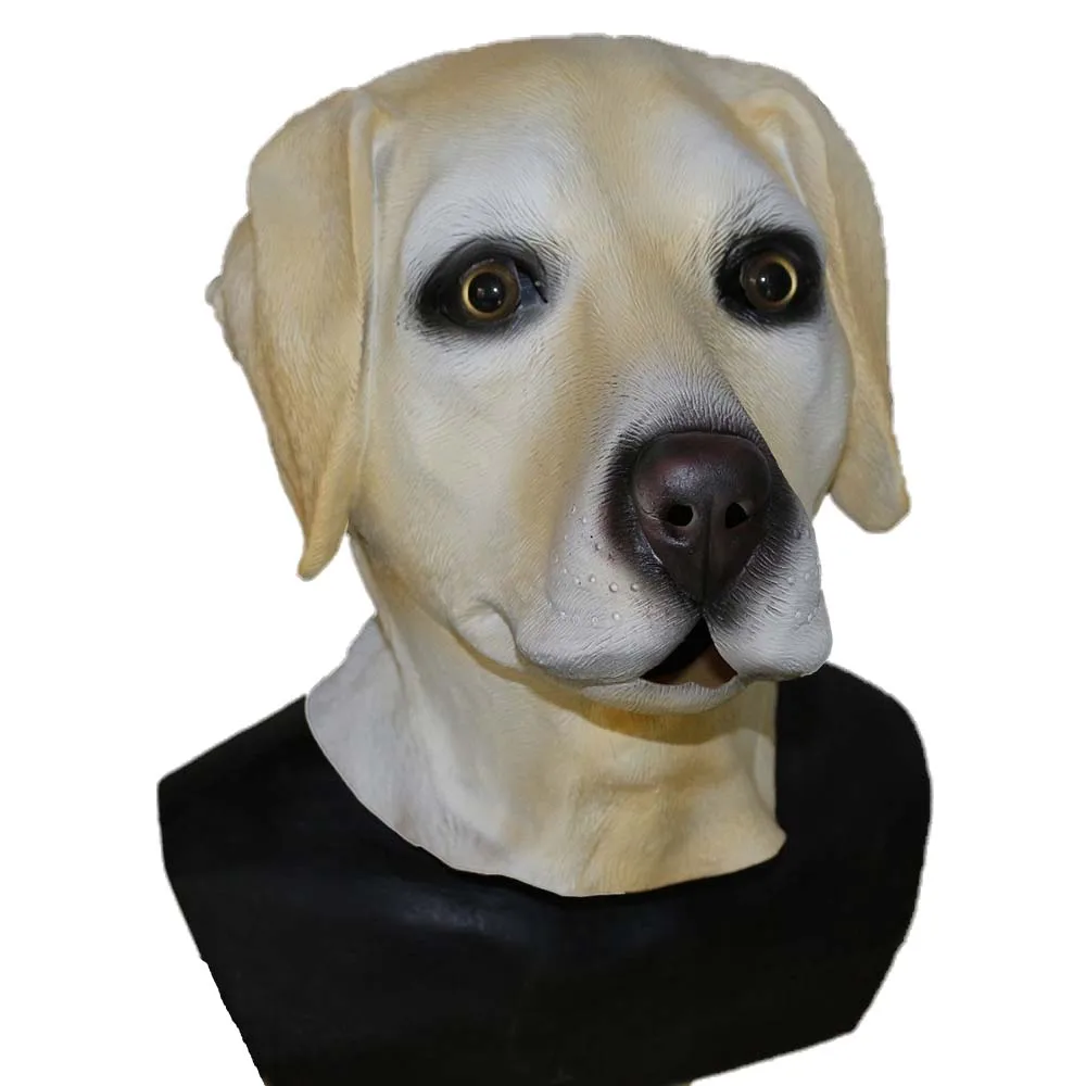 Dog Mask Латексная Маска для головы животных, собаки, овцы, барана, козла, лисы, кролика, фермы, маски для животных, вечерние костюмы, театральный Хэллоуин - Цвет: Dog Mask